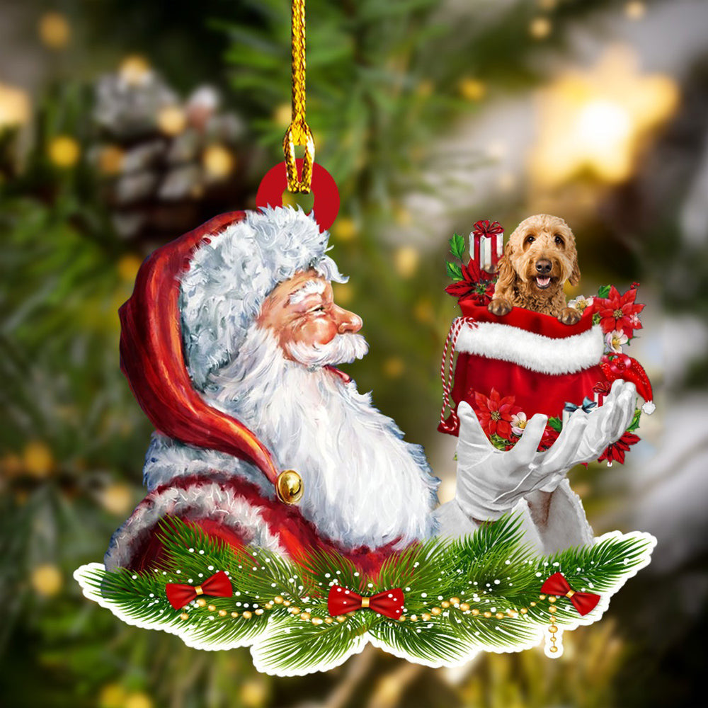 Goldendoodle and Santa Christmas Ornament for Dog Lovers/ Dog Mom Acrylic Dog Ornament