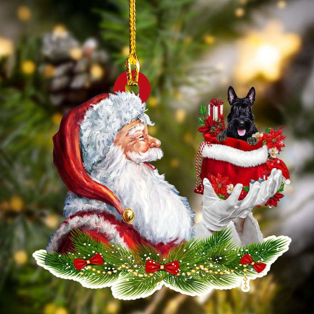 Scottish Terrier and Santa Christmas Ornament for Dog Lovers/ Dog Mom Acrylic Dog Ornament