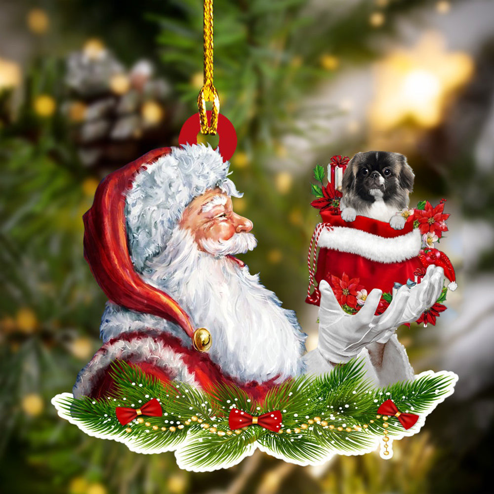 Pekingese and Santa Christmas Ornament for Dog Lovers/ Dog Mom Acrylic Dog Ornament