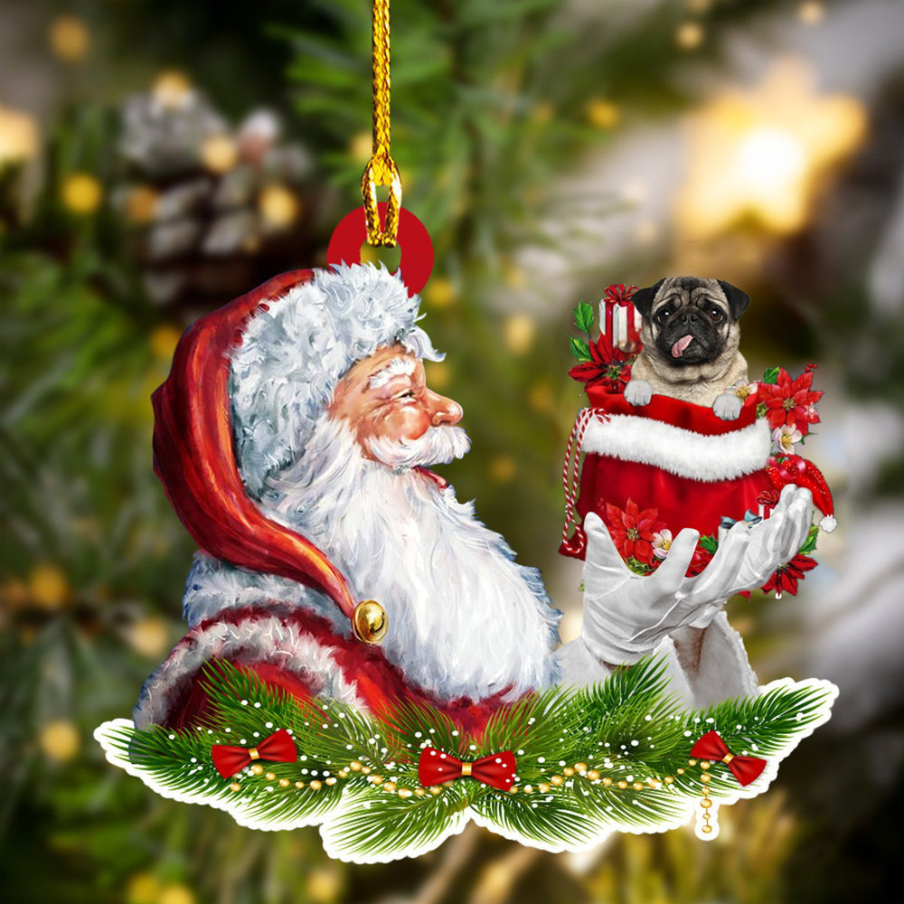 Pug and Santa Christmas Ornament for Dog Lovers/ Dog Mom Acrylic Dog Ornament