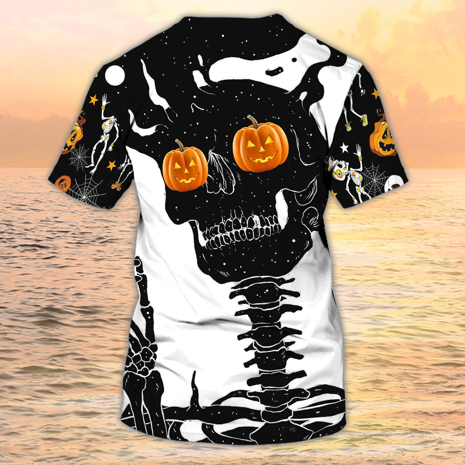 Skull Halloween 3D T Shirt Pumpkin Eyes Skeleton Black And White Halloween Shirts