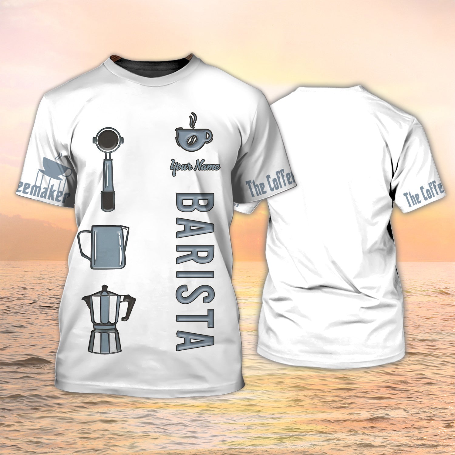 Barista Shirt Coffee Tools Set Print Shirt Coffeemaker Custom Tshirt White