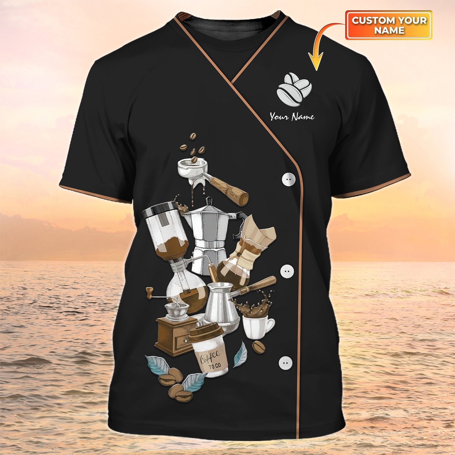 Barista Shirt Coffee Tools Set 3D All Over Print Shirt Coffee Lover Custom Tshirt For Bartender Barista Gift