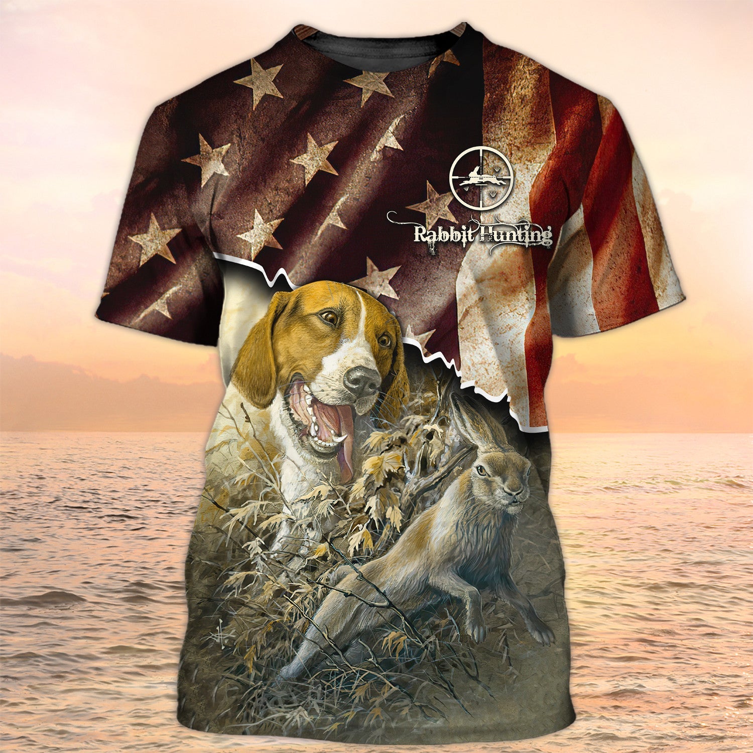 Rabbit hunting with Beagle American Flag Shirts/ Hunting Tshirt/ Rabit HunterTshirts
