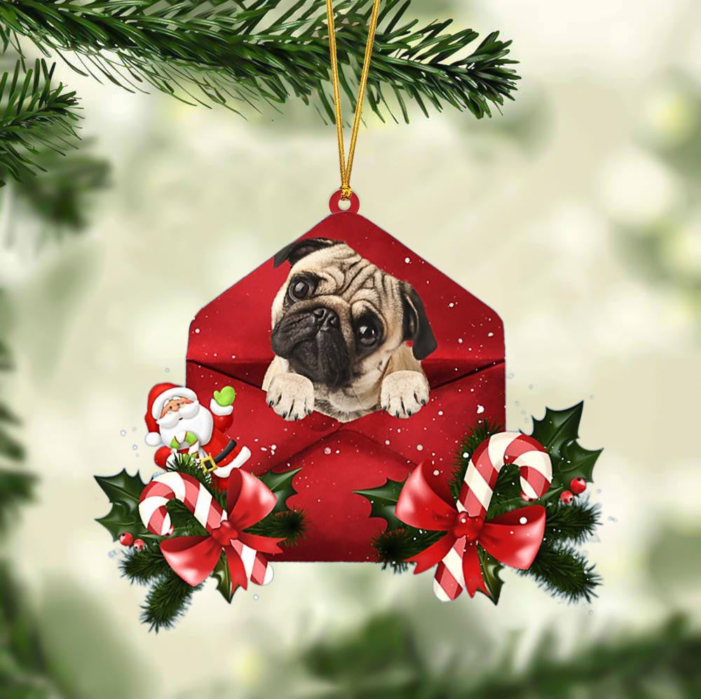 Pug Christmas Letter Shaped Ornament / Acrylic Dog Christmas Ornament Xmas Dog Gifts