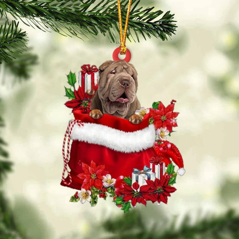 Shar Pei In Gift Bag Christmas Ornament for Dog Lovers Made by Acrylic
