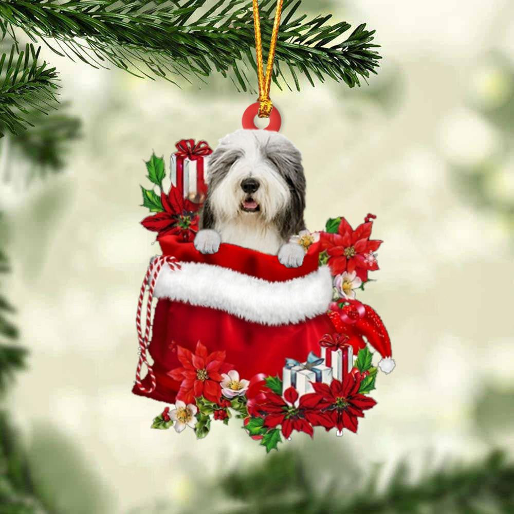 Old English Sheepdog In Gift Bag Christmas Ornament for Dog Lovers Made by Acrylic
