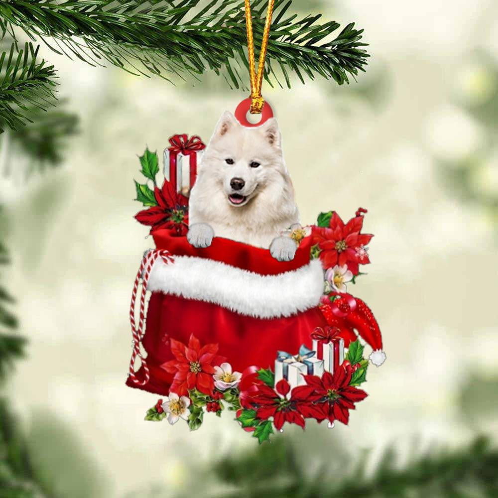 Samoyed In Gift Bag Christmas Ornament for Dog Lovers Made by Acrylic