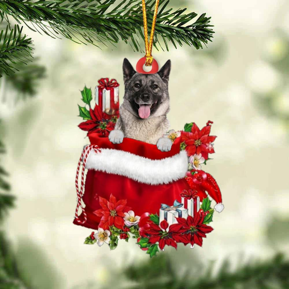 Norwegian Elkhound In Gift Bag Christmas Ornament for Dog Lovers Made by Acrylic