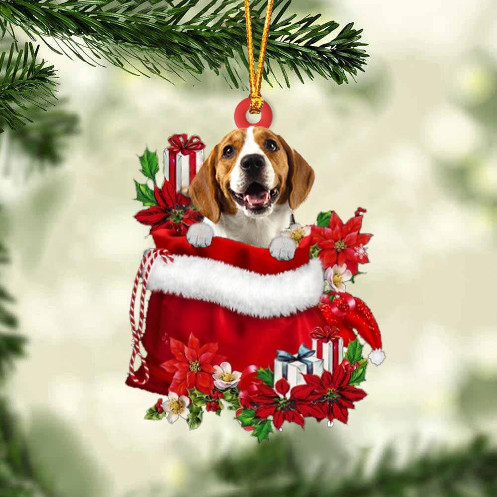 Beagle In Gift Bag Christmas Ornament for Dog Lovers Made by Acrylic