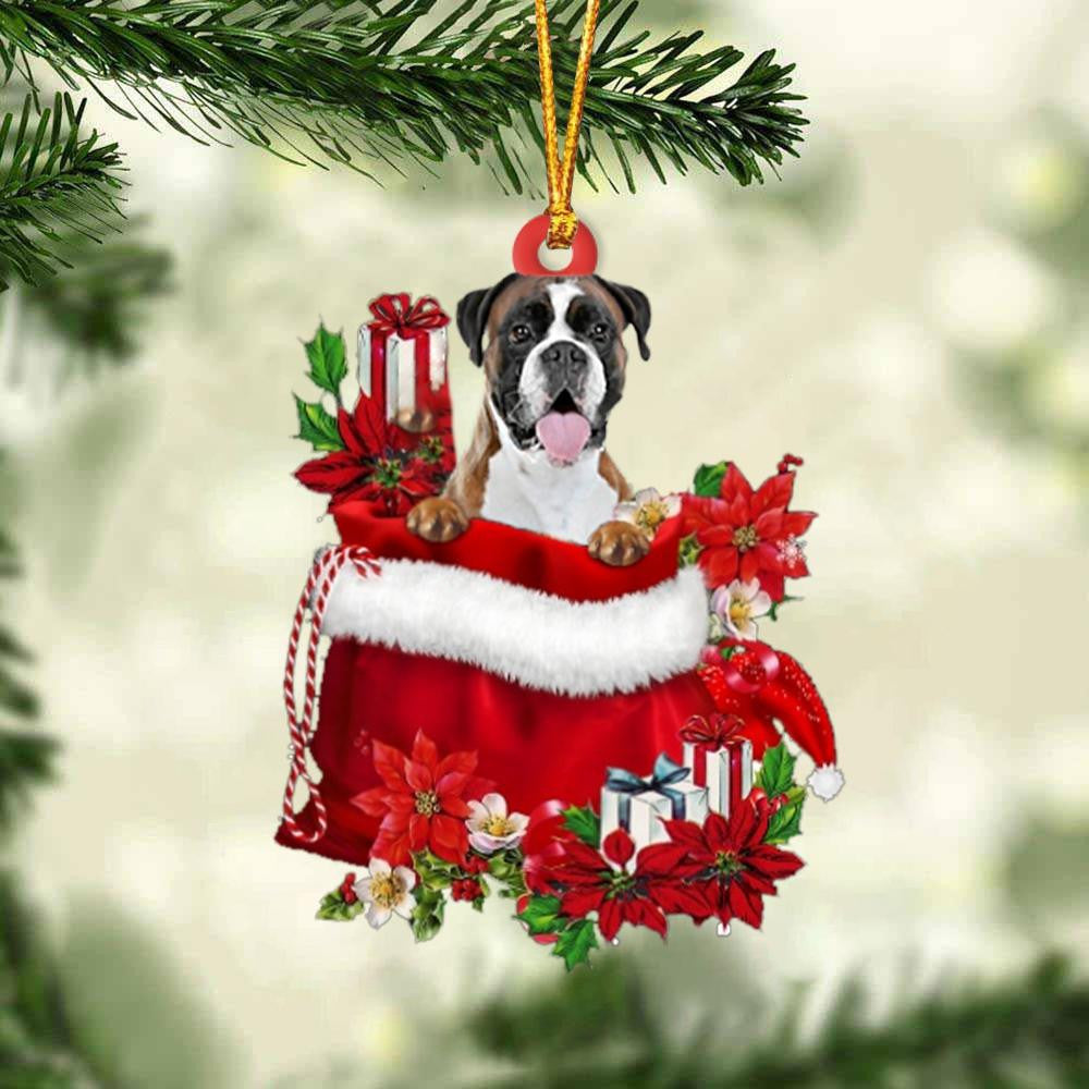Boxer In Gift Bag Christmas Ornament for Dog Lovers Made by Acrylic