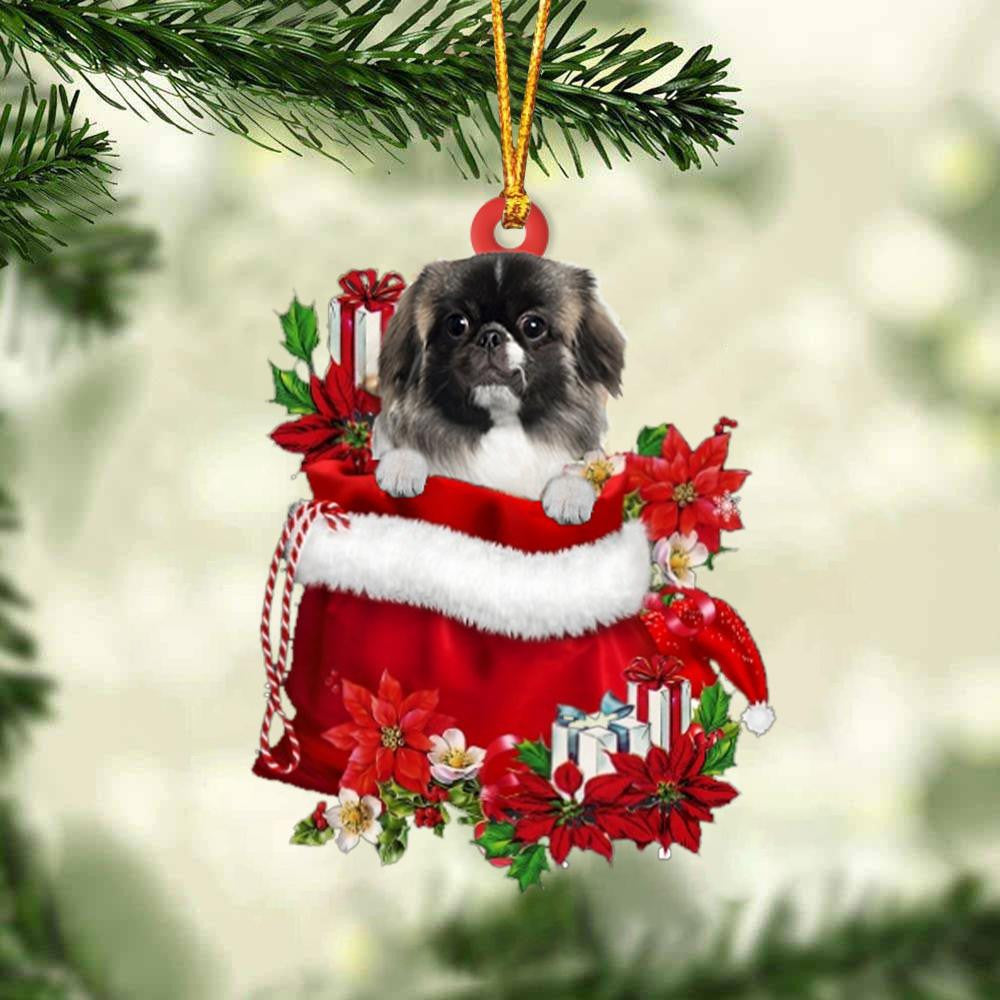 Pekingese In Gift Bag Christmas Ornament for Dog Lovers Made by Acrylic