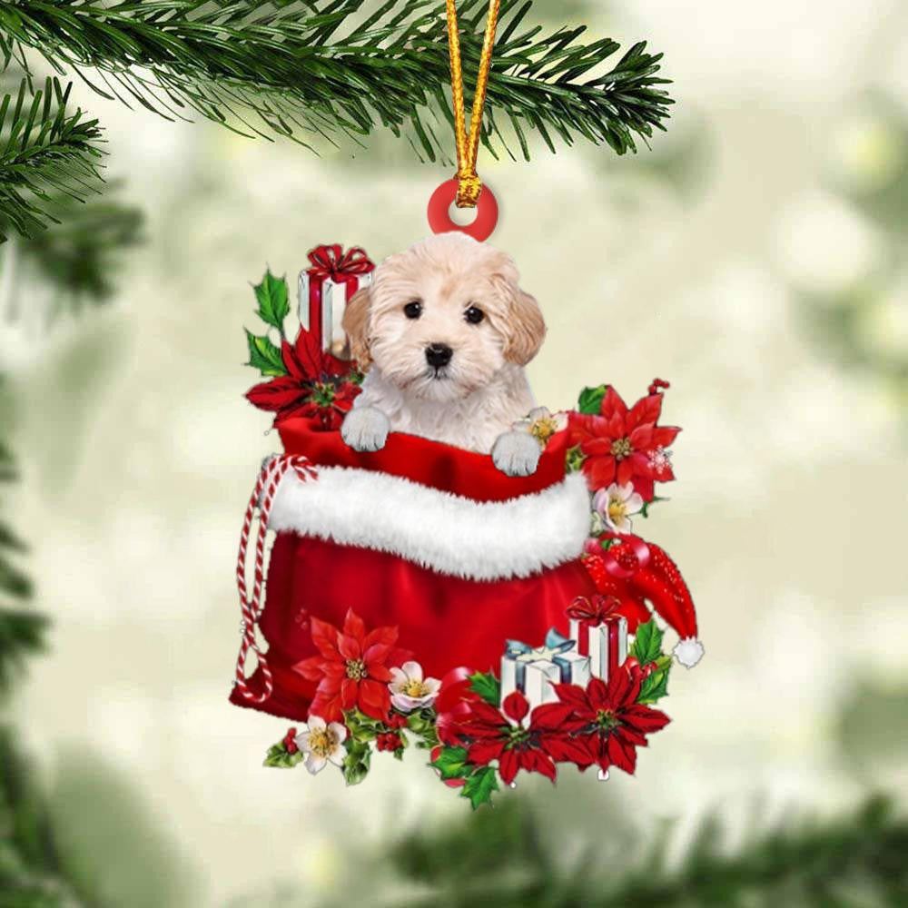 Maltipoo In Gift Bag Christmas Ornament for Dog Lovers Made by Acrylic