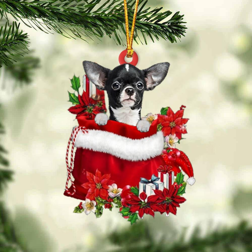 Chihuahua In Gift Bag Christmas Ornament for Dog Lovers Made by Acrylic