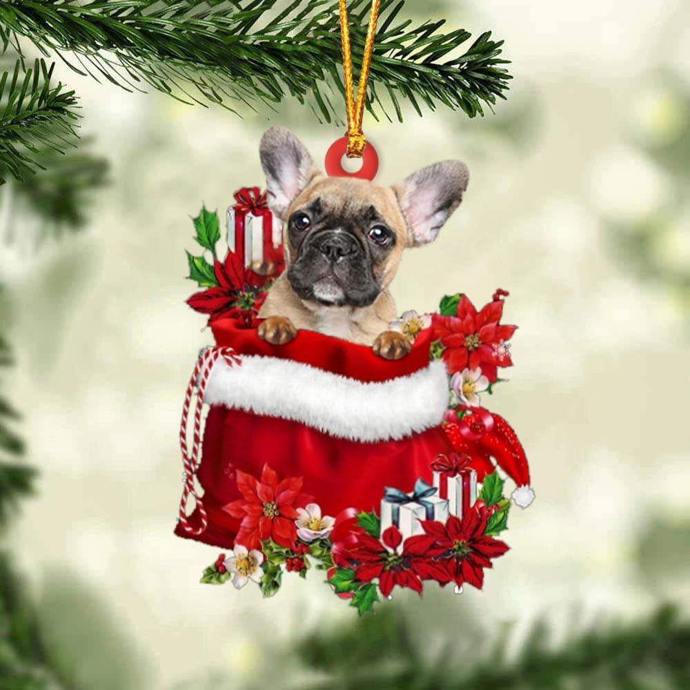 French Bulldog In Gift Bag Christmas Ornament for Dog Lovers Made by Acrylic