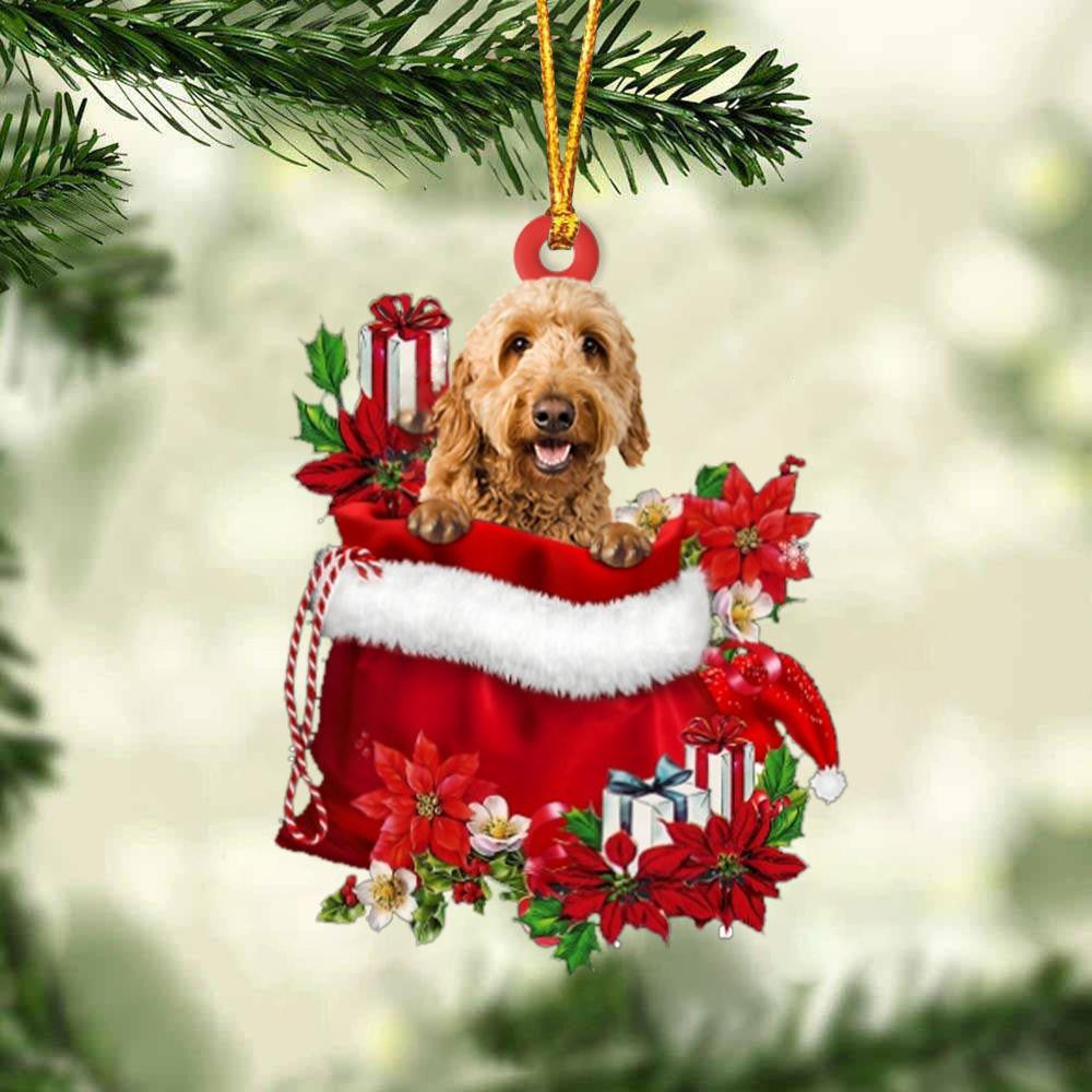 Goldendoodle In Gift Bag Christmas Ornament for Dog Lovers Made by Acrylic