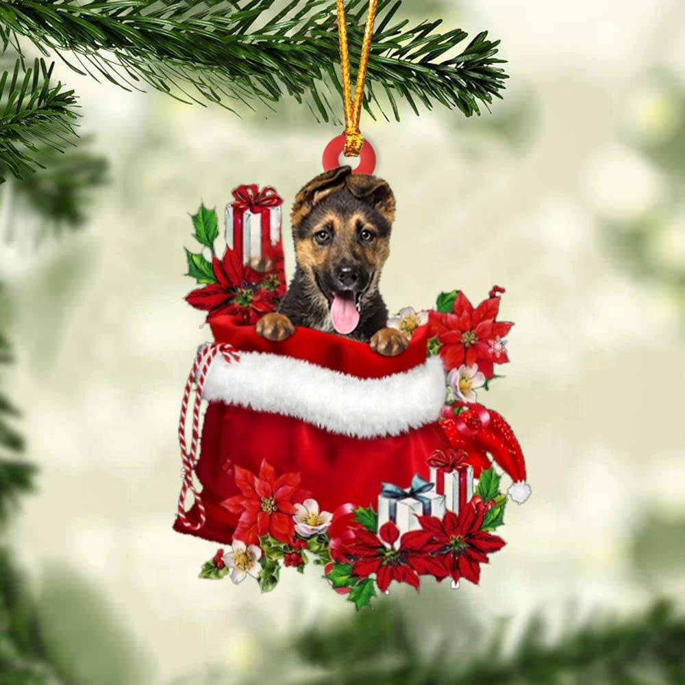 German Shepherd In Gift Bag Christmas Ornament for Dog Lovers Made by Acrylic