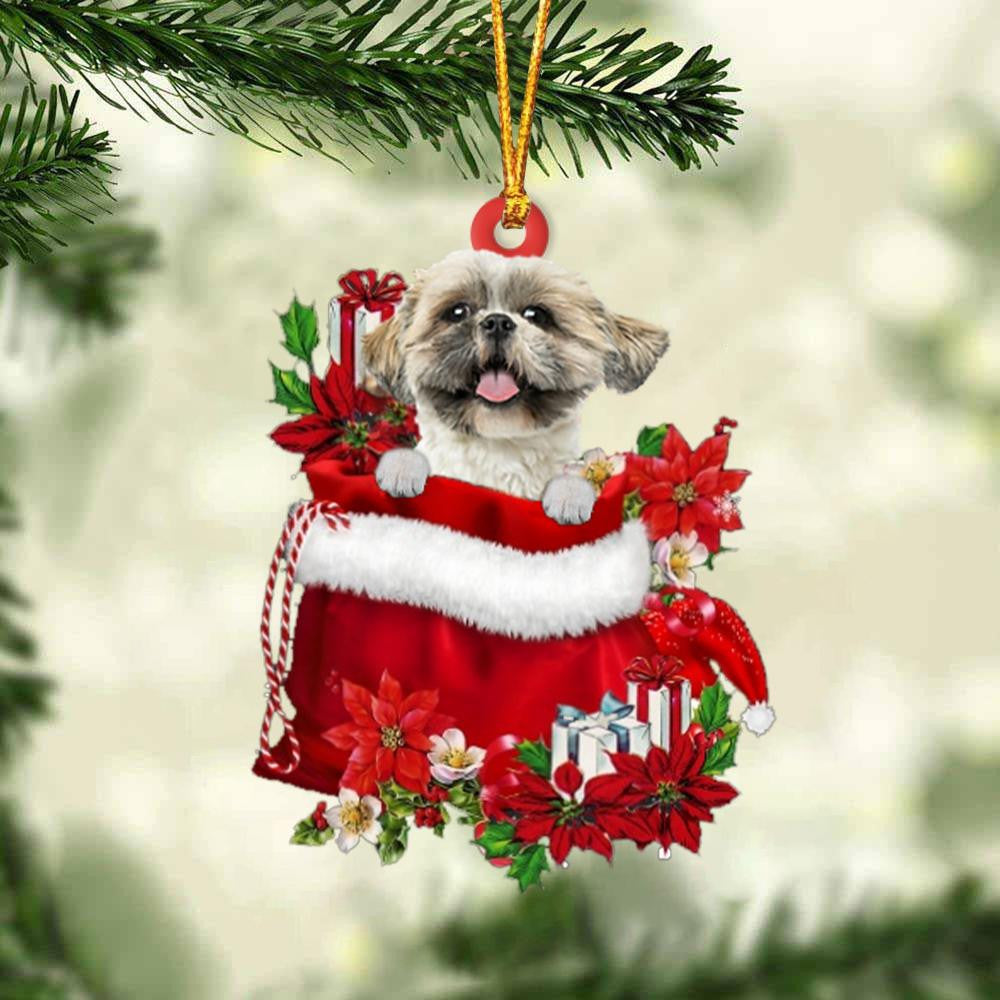 Shih Tzu In Gift Bag Christmas Ornament for Dog Lovers Made by Acrylic