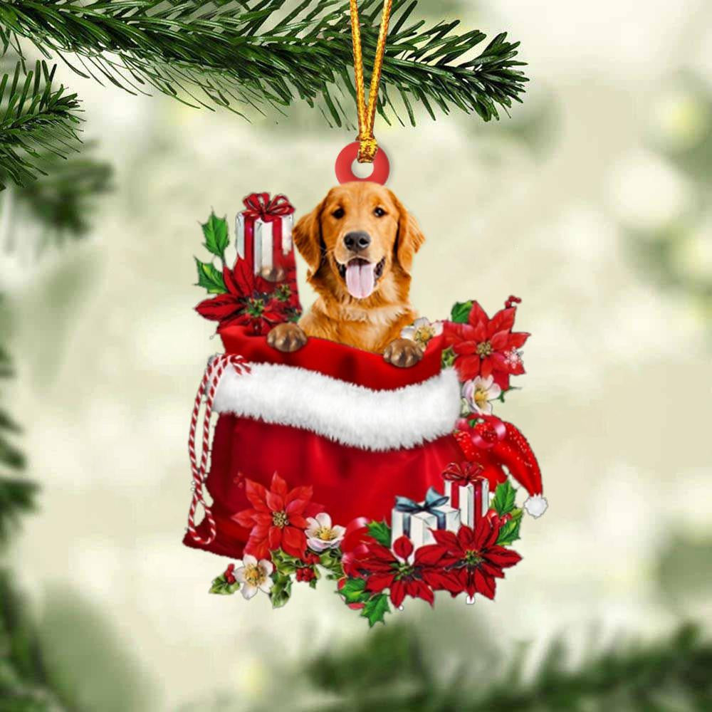 Golden Retriever In Gift Bag Christmas Ornament for Dog Lovers Made by Acrylic