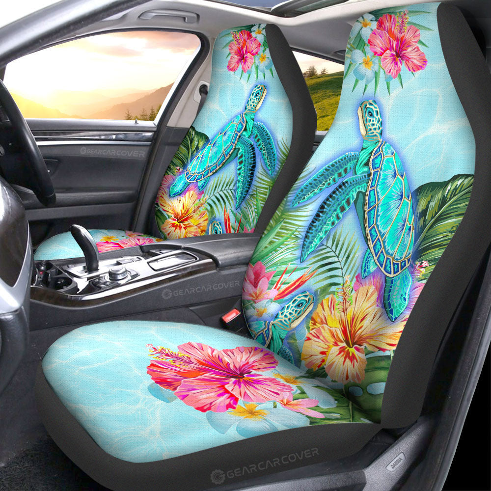 Beautiful Turtle Car Seat Covers Custom Flower Hibiscus Car Accessories