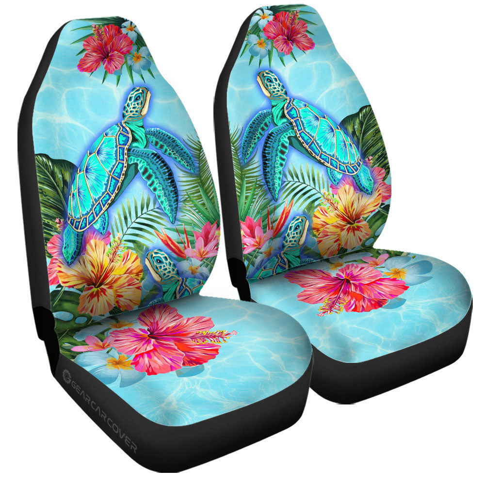 Beautiful Turtle Car Seat Covers Custom Flower Hibiscus Car Accessories