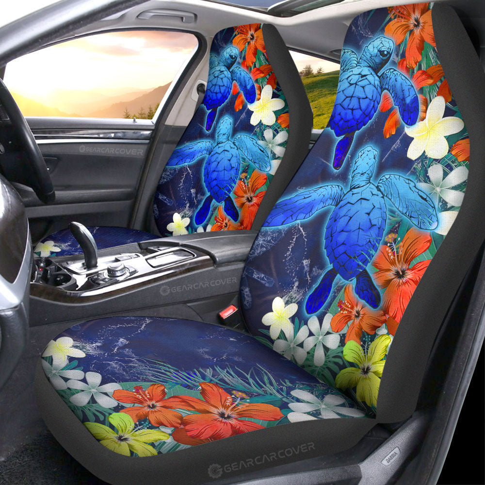 Couple Turtle Car Seat Covers Custom Hibiscus Flowers Car Accessories
