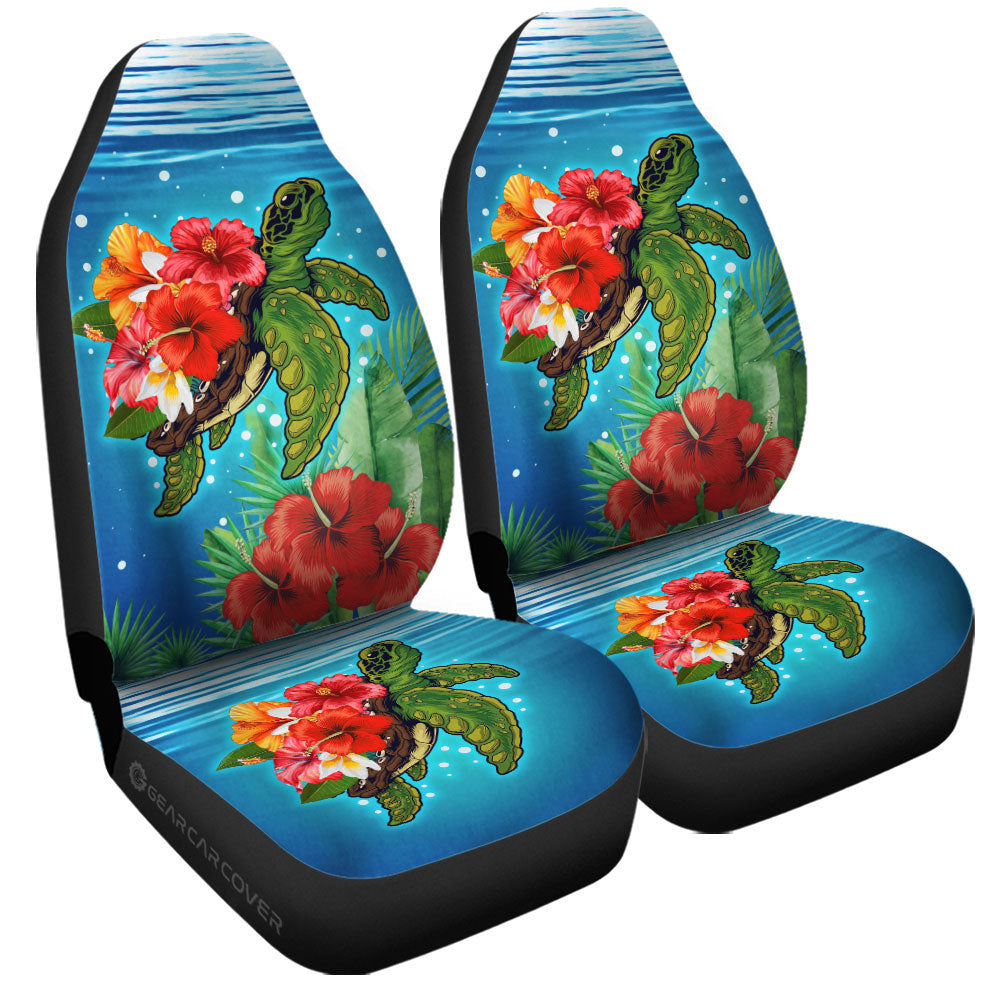 Hibiscus Plumeria Flower Turtle Car Seat Covers Custom Sea Animal Car Accessories