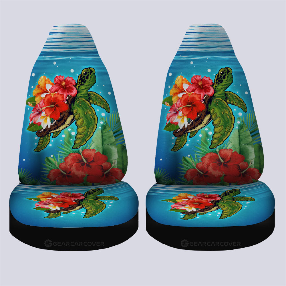 Hibiscus Plumeria Flower Turtle Car Seat Covers Custom Sea Animal Car Accessories