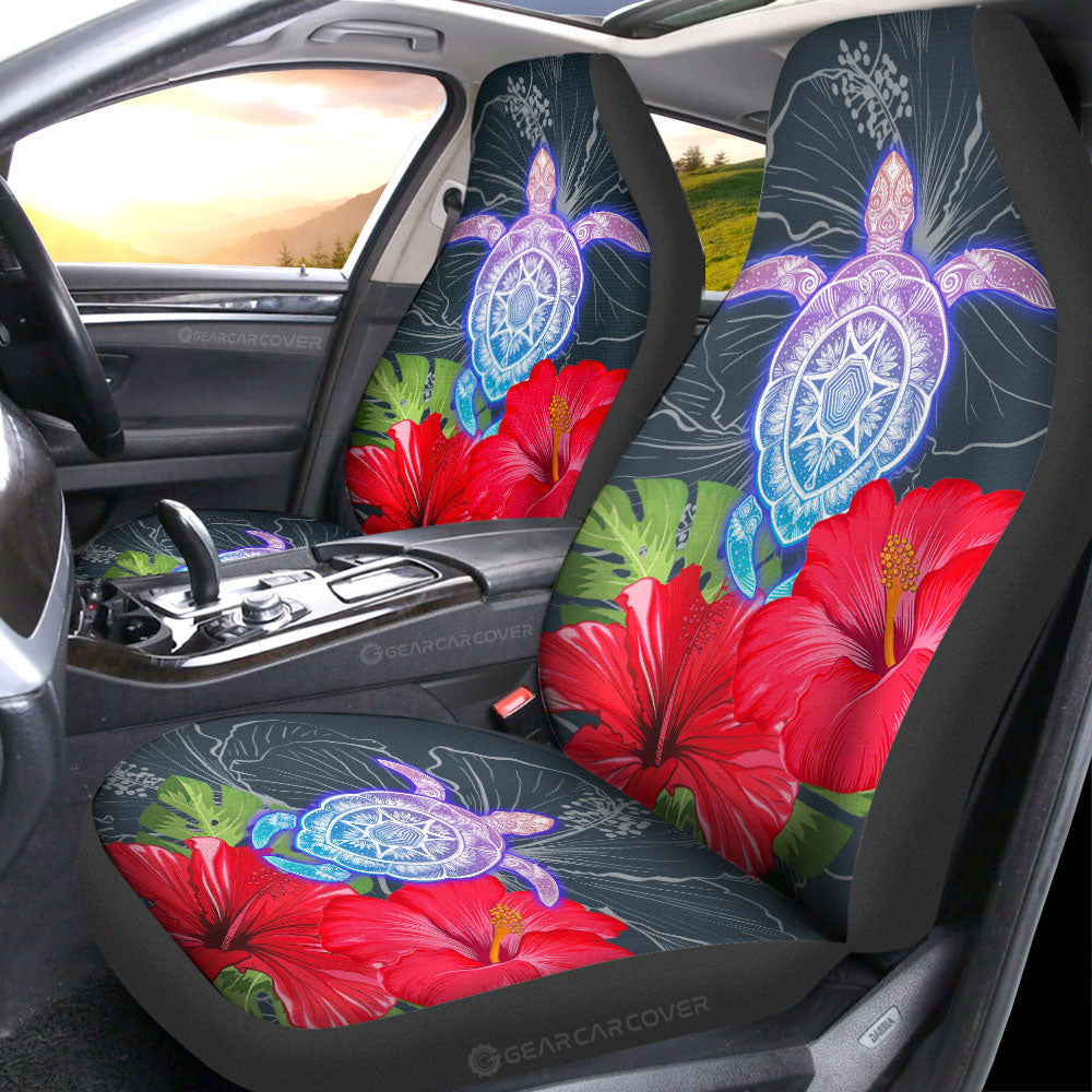 Red Hibiscus Flowers Car Seat Covers Custom Turtle Animal Car Accessories