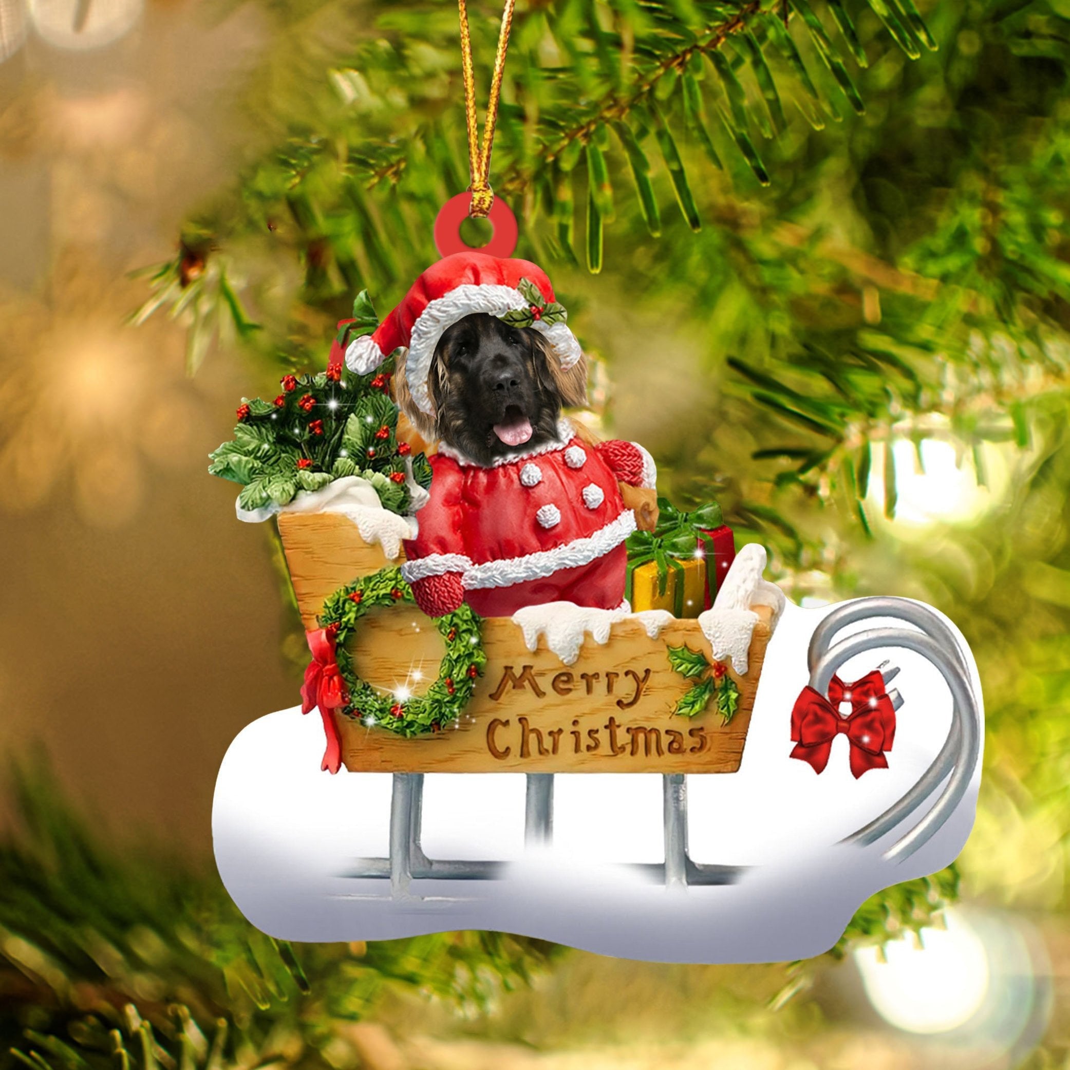 Leonberger Sitting On A Cute Sleigh Ornament Flat Acrylic Funny Dog Ornament