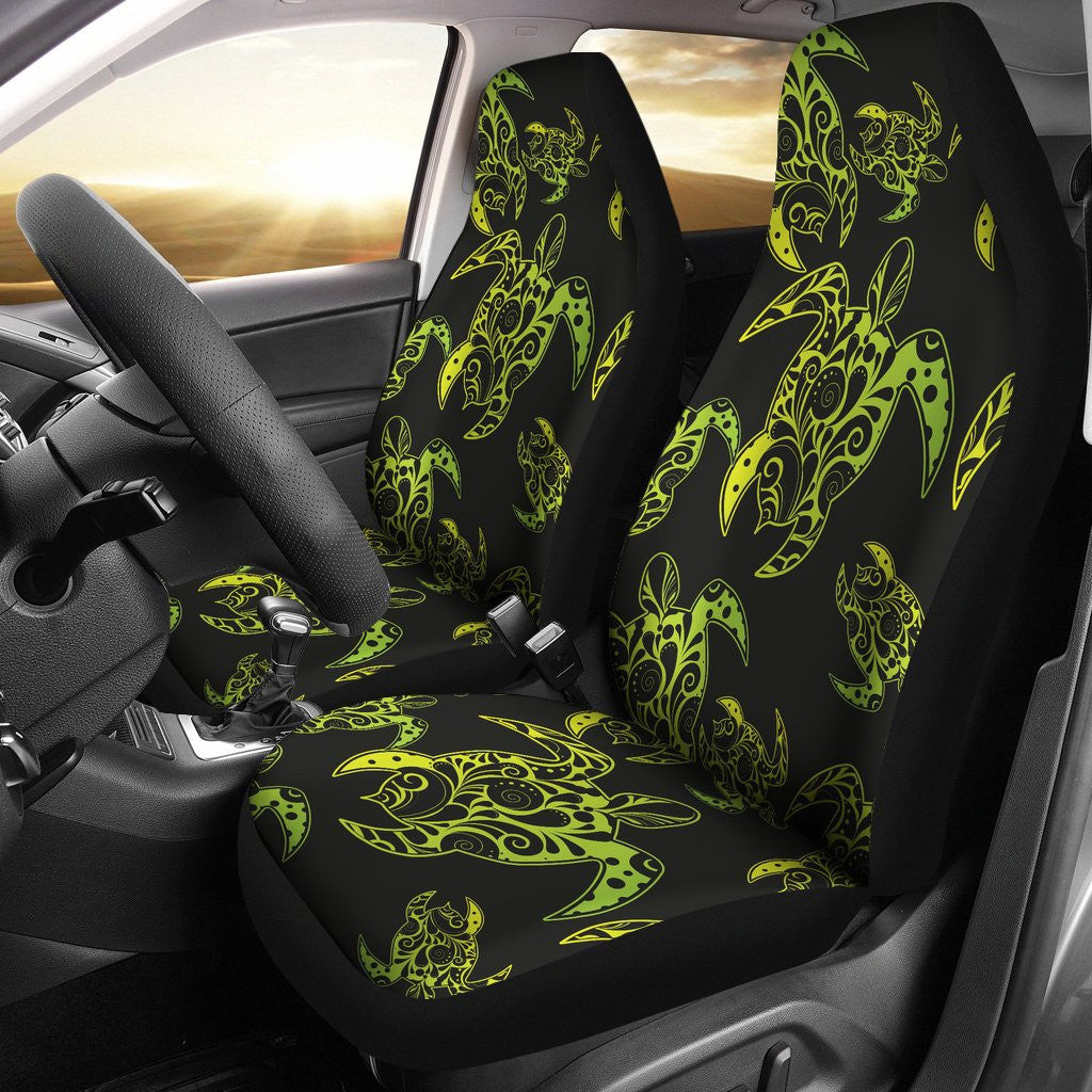 Green Tribal Turtle Polynesian Themed Car Seat Covers