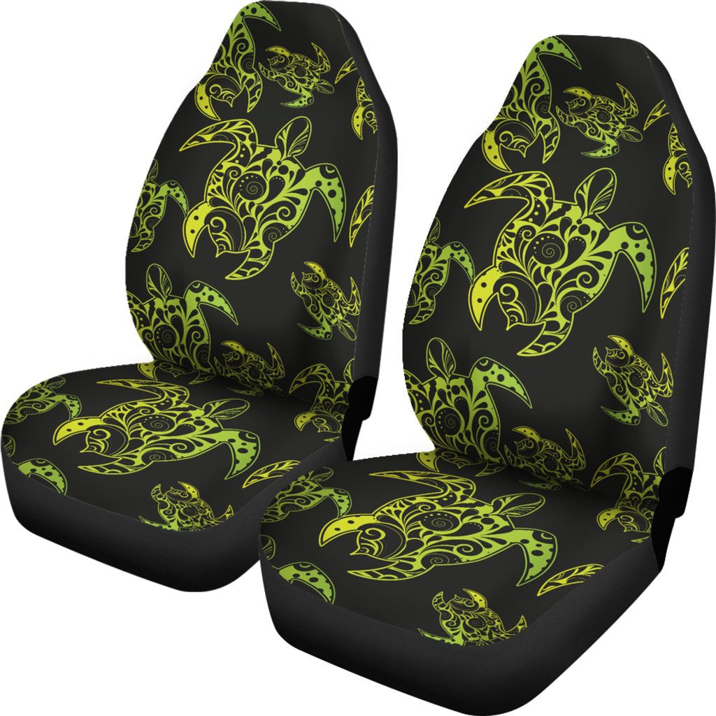 Green Tribal Turtle Polynesian Themed Car Seat Covers