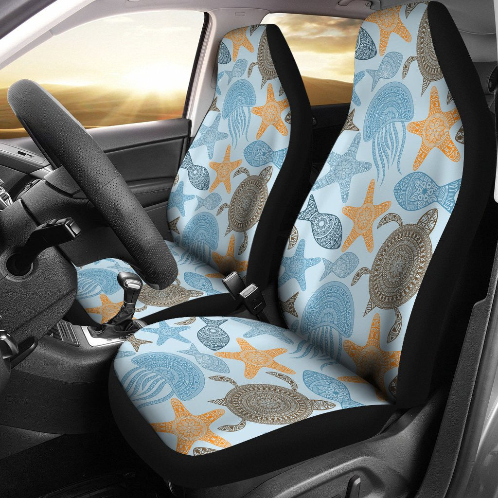 Polynesian Jellyfish Turtle Print Car Seat Covers