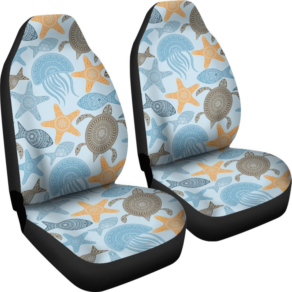 Polynesian Jellyfish Turtle Print Car Seat Covers