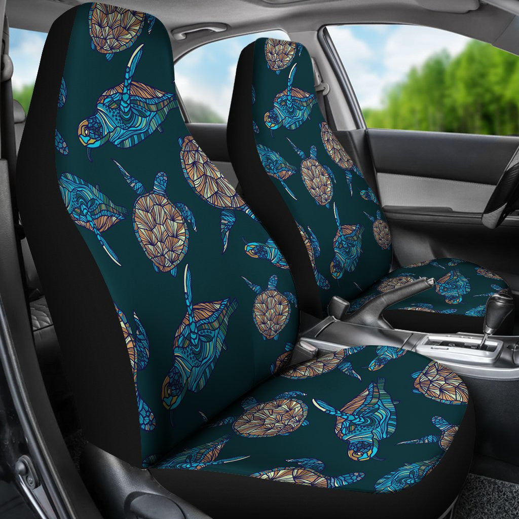 Sea Turtle Hand Drawn Blue Print Car Seat Covers