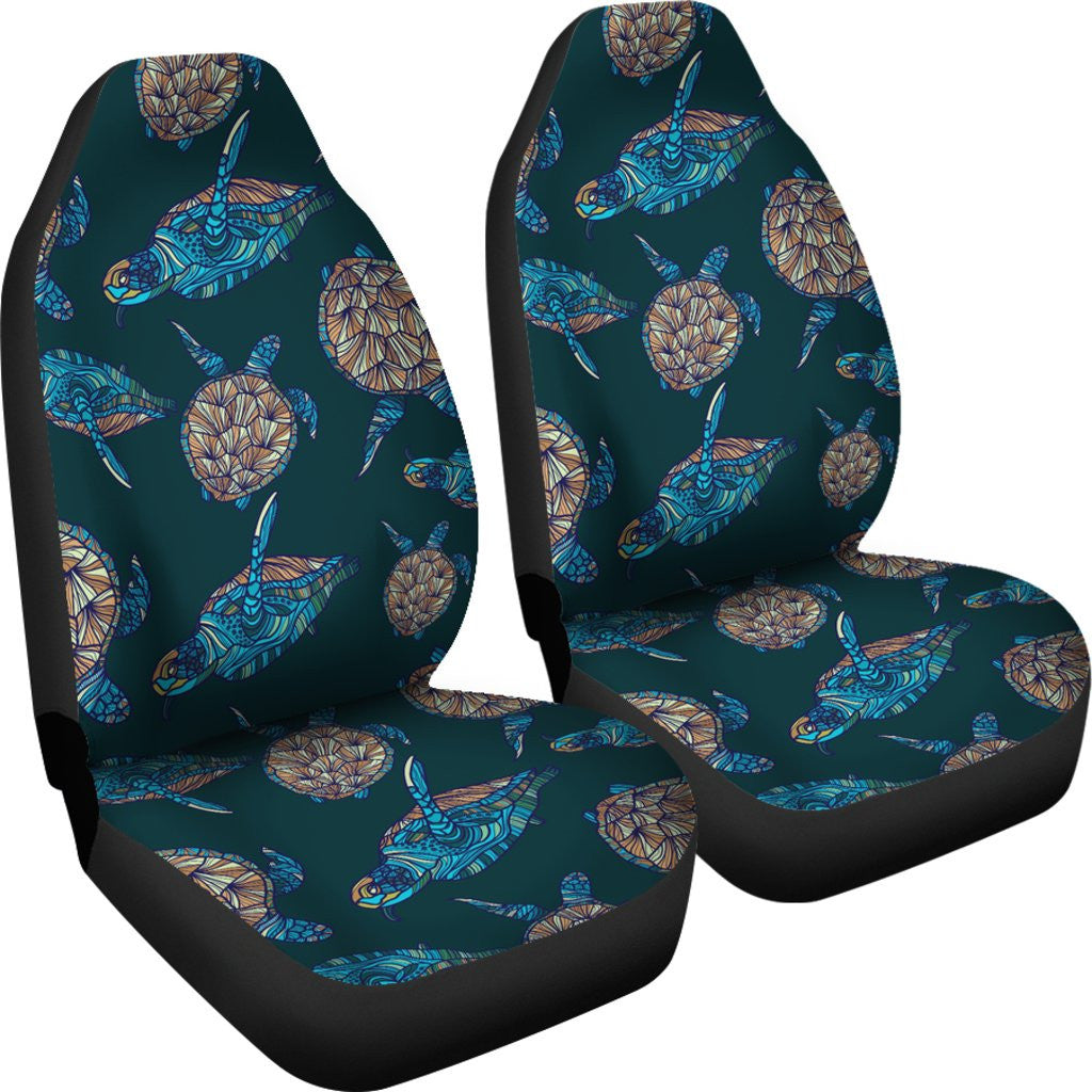 Sea Turtle Hand Drawn Blue Print Car Seat Covers