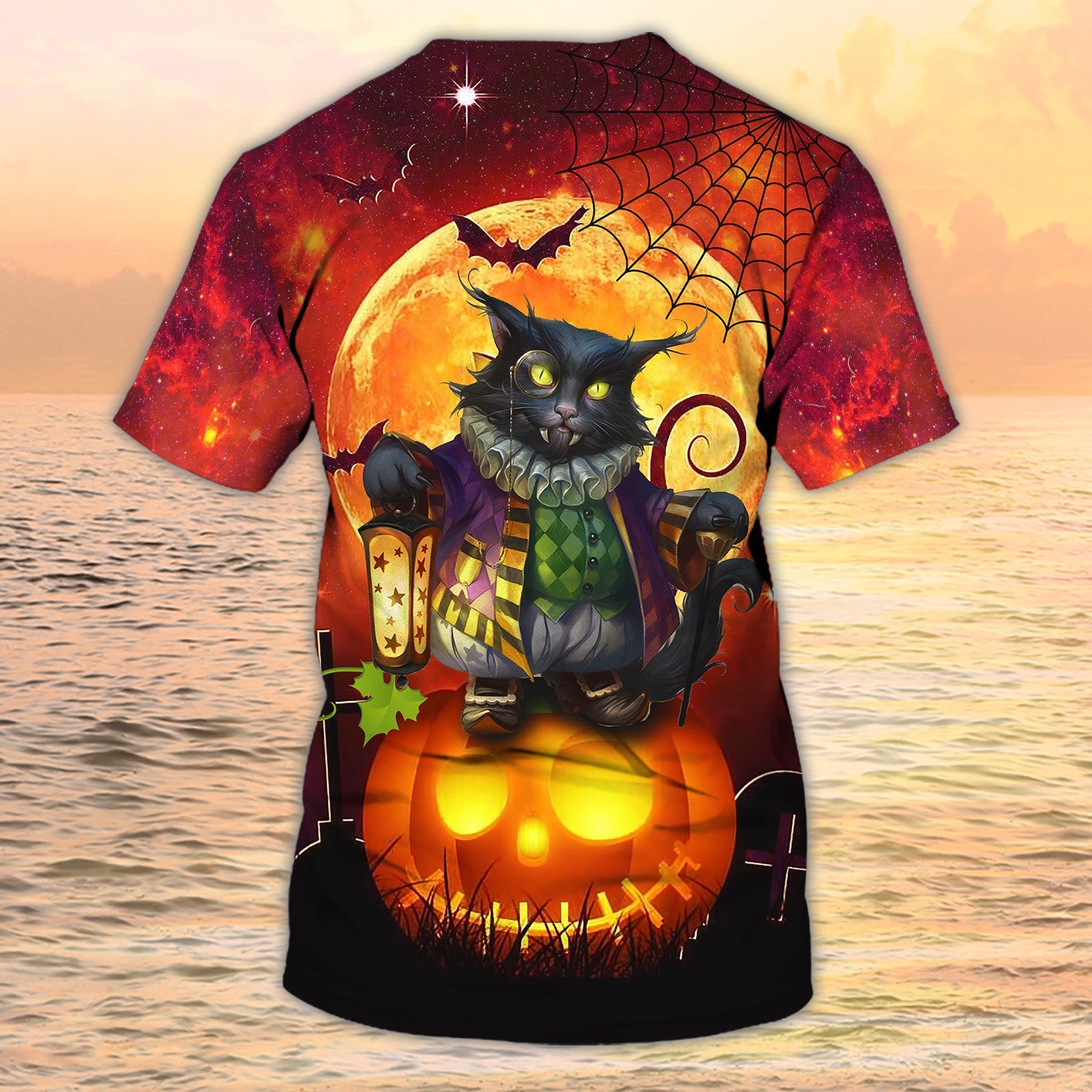 Black Cat Halloween T Shirt 3D Funny Cat On Pumpkin Shirt For Halloween