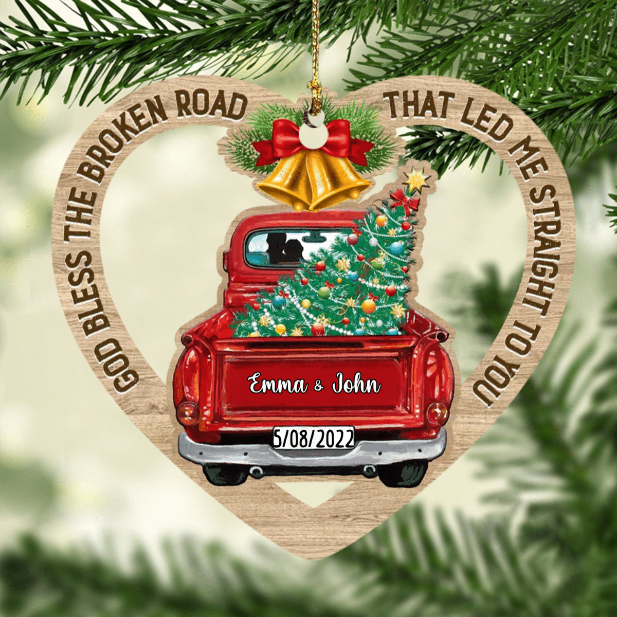 Personalized Couple Red Truck Christmas Ornament Custom Acrylic Couple Ornament for Husband & Wife