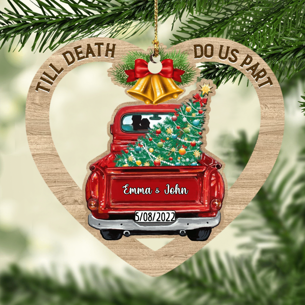 Personalized Couple Red Truck Christmas Ornament Custom Acrylic Couple Ornament for Husband & Wife