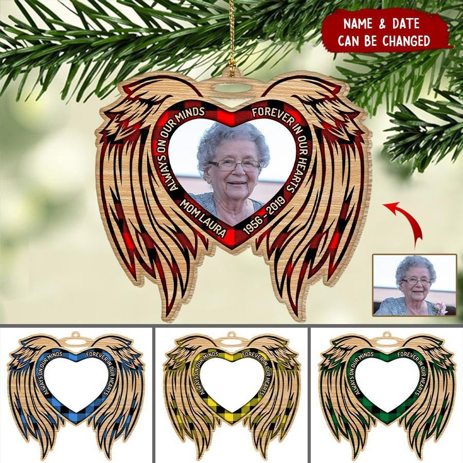 Personalized Memorial Christmas Always On Our Minds Forever In Our Hearts Wood Shape Ornament