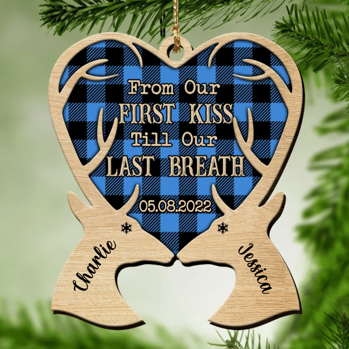 Personalized Deer Couple Wooden Ornament/ From Our First Kiss Till Our Last Breath Ornament for Husband