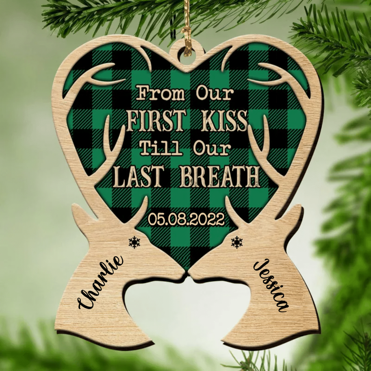 Personalized Deer Couple Wooden Ornament/ From Our First Kiss Till Our Last Breath Ornament for Husband