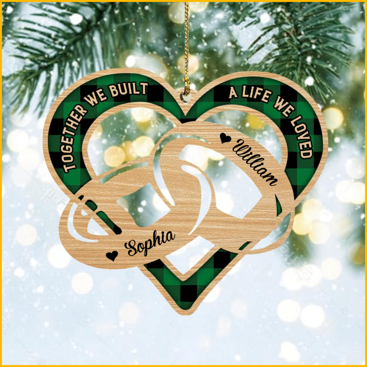 Personalized Ring Couple Ornament/ Together we built a life we Loved Wood Ornament for Wife