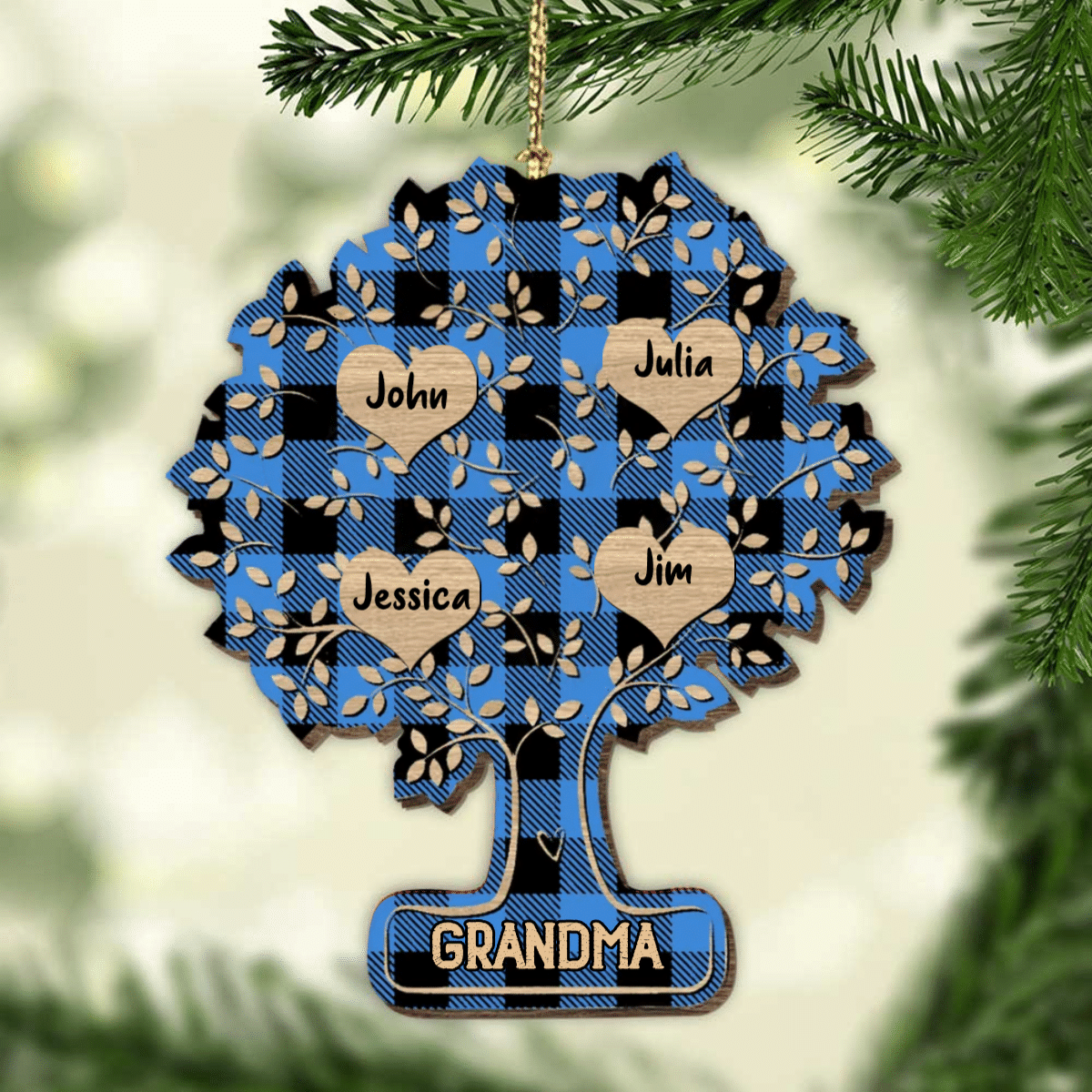 Christmas Family Tree of Life Personalized Wood Ornament for Family