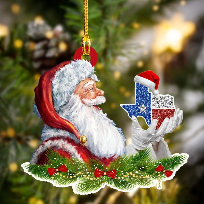 Texas With Santa Claus Christmas Ornament Made by Acrylic for Texas