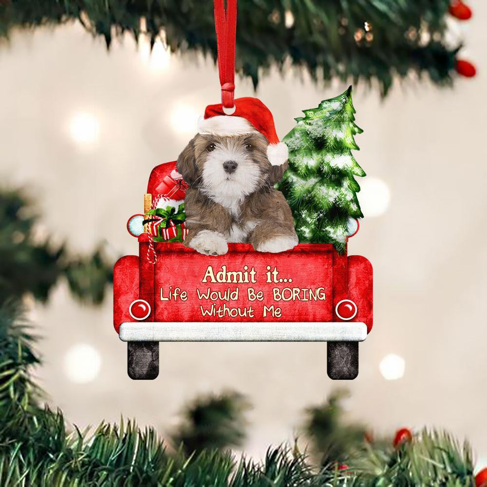 Lhasa Apso On The Red Truck Acrylic Christmas Ornament