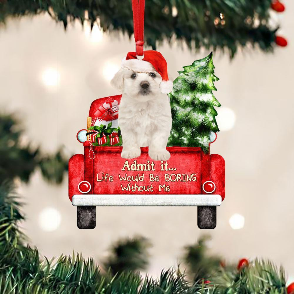 Maltese2 On The Red Truck Acrylic Christmas Ornament