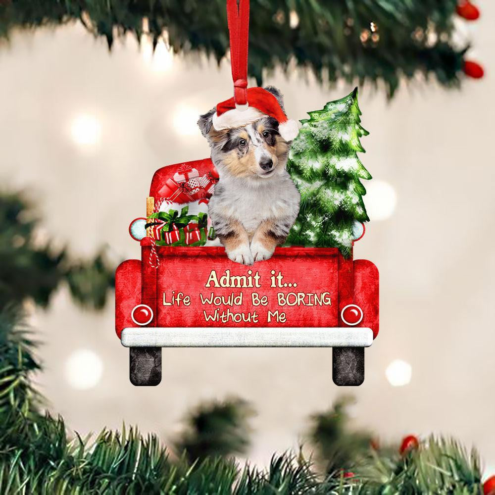 Shetland Sheepdog On The Red Truck Acrylic Christmas Ornament