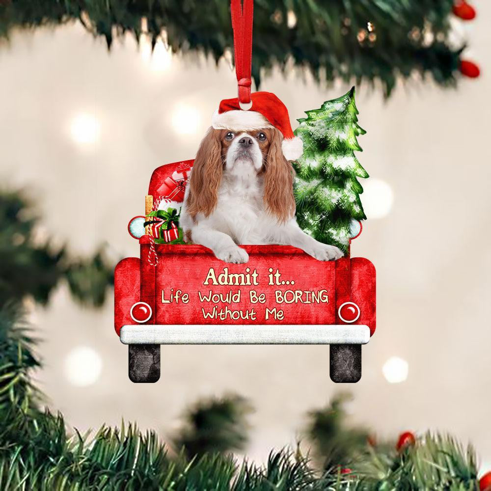 Cavalier King Charles Spaniel On The Red Truck Acrylic Christmas Ornament