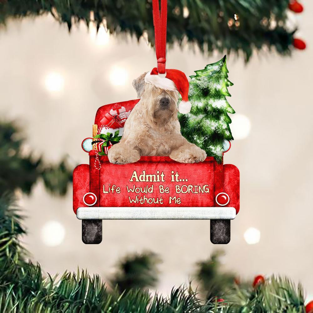 Soft Coated Wheaten Terrier On The Red Truck Acrylic Christmas Ornament